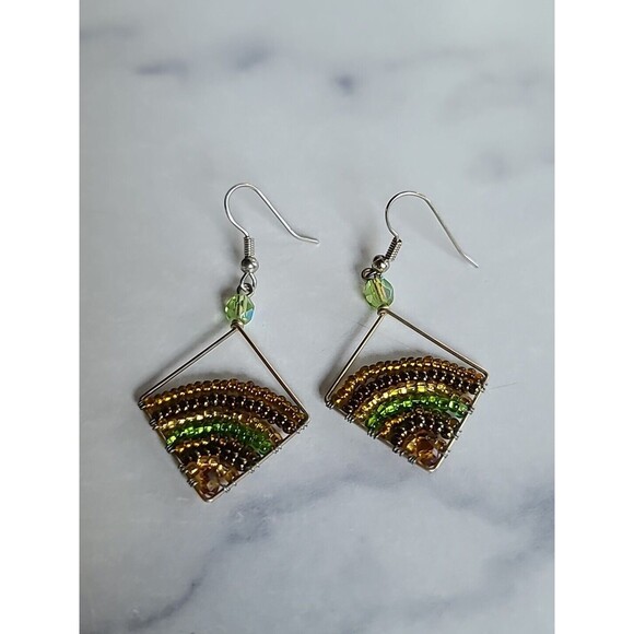 Beaded Dangling Pierced Earrings Vintage - Picture 6 of 10